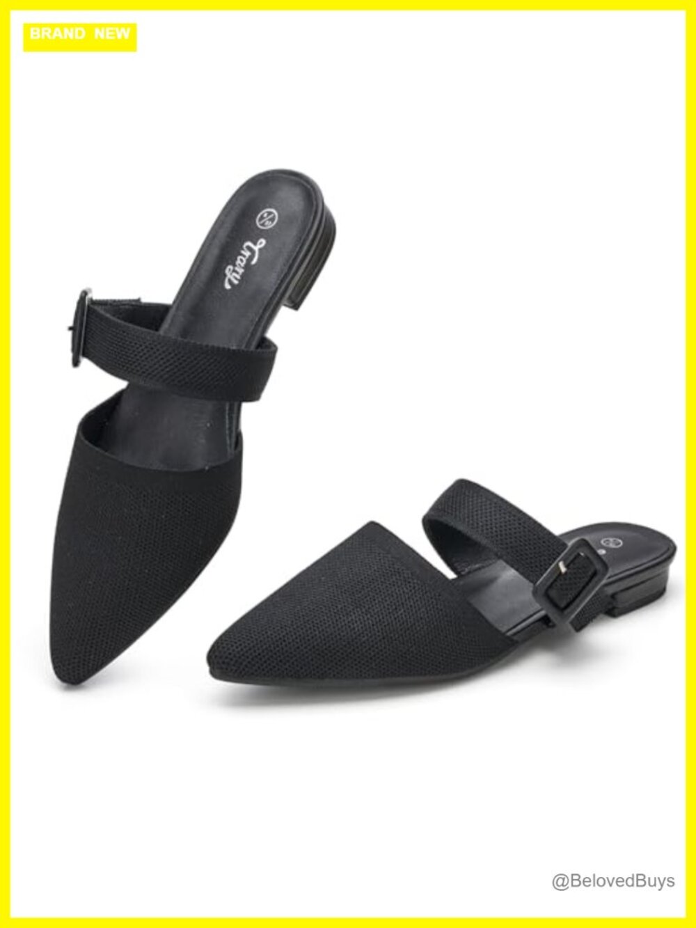 Pointed Toe Knit Flat Mules Adjustable Strap Comfortable Women's Shoes